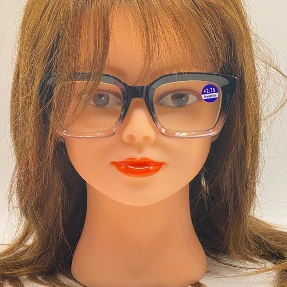 0956 Claudia 2.75 Black Pink Gradient Reading Glasses Square Concave Readers NWT - Picture 1 of 10